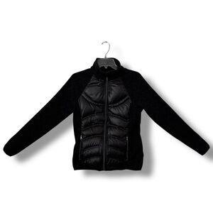 London Fog Women’s Black Puffer Jacket Knit Sleeve Down Coat Size Small